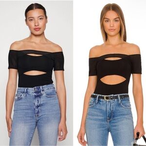 NWT|Good American Black Off Shoulder Cut Out Bodysuit, 0 size, New with now tag.